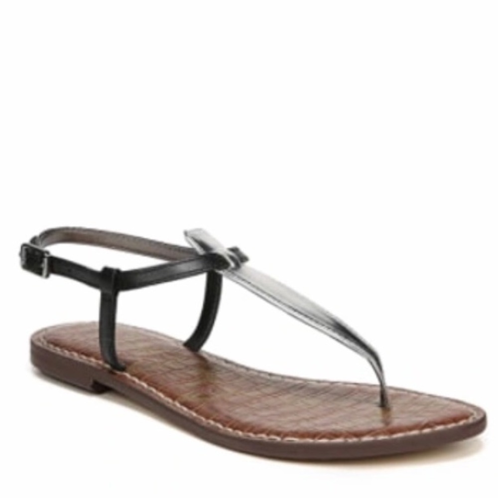 Sam Edelman Womens Gigi Black Silver Leather T-Strap Thong Sandals Size 8 Boho